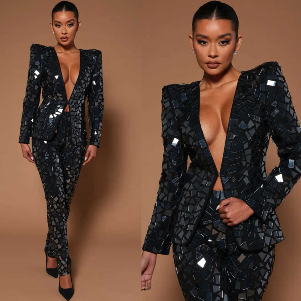 Women Formal Wear With Tie - Designer Big Diamonds Women Pants Customized