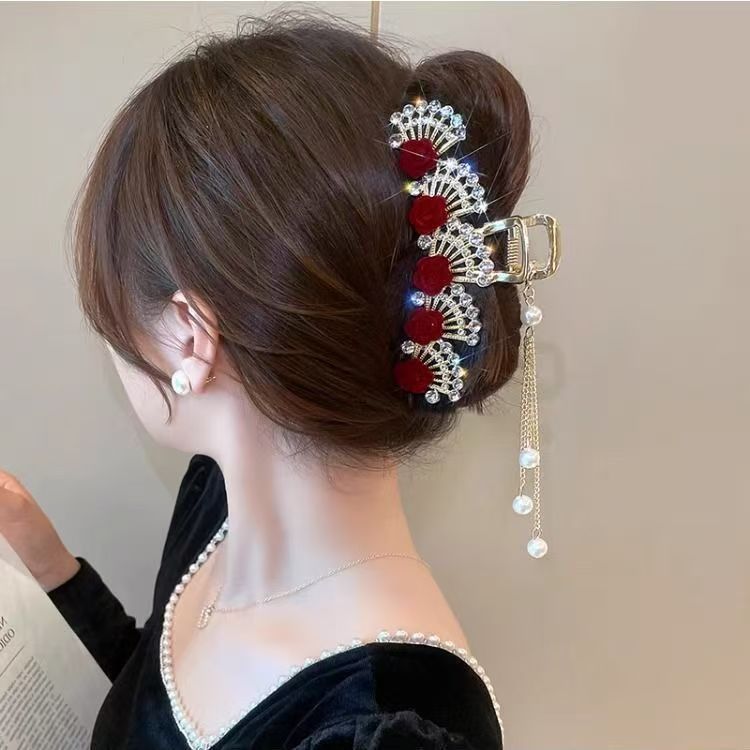 Women Formal Wear With Tie - Vintage Red Floral Rhinestone Hair Clip
