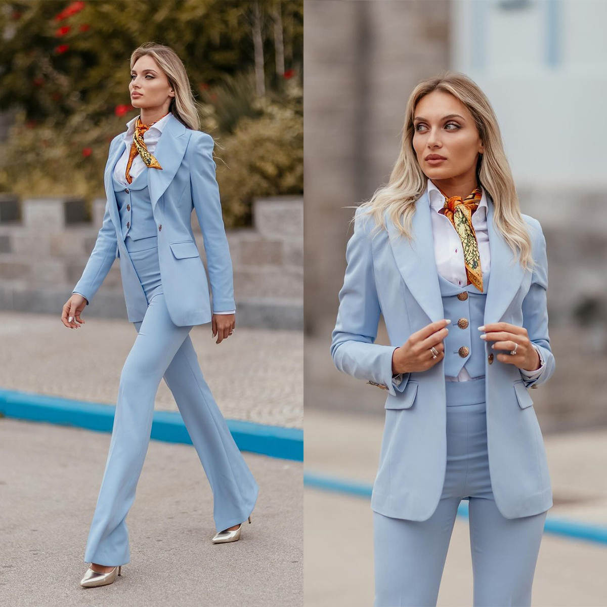 Women Formal Suits Sky Blue Pe - Women Formal Wear With Tie ulasan dan harga