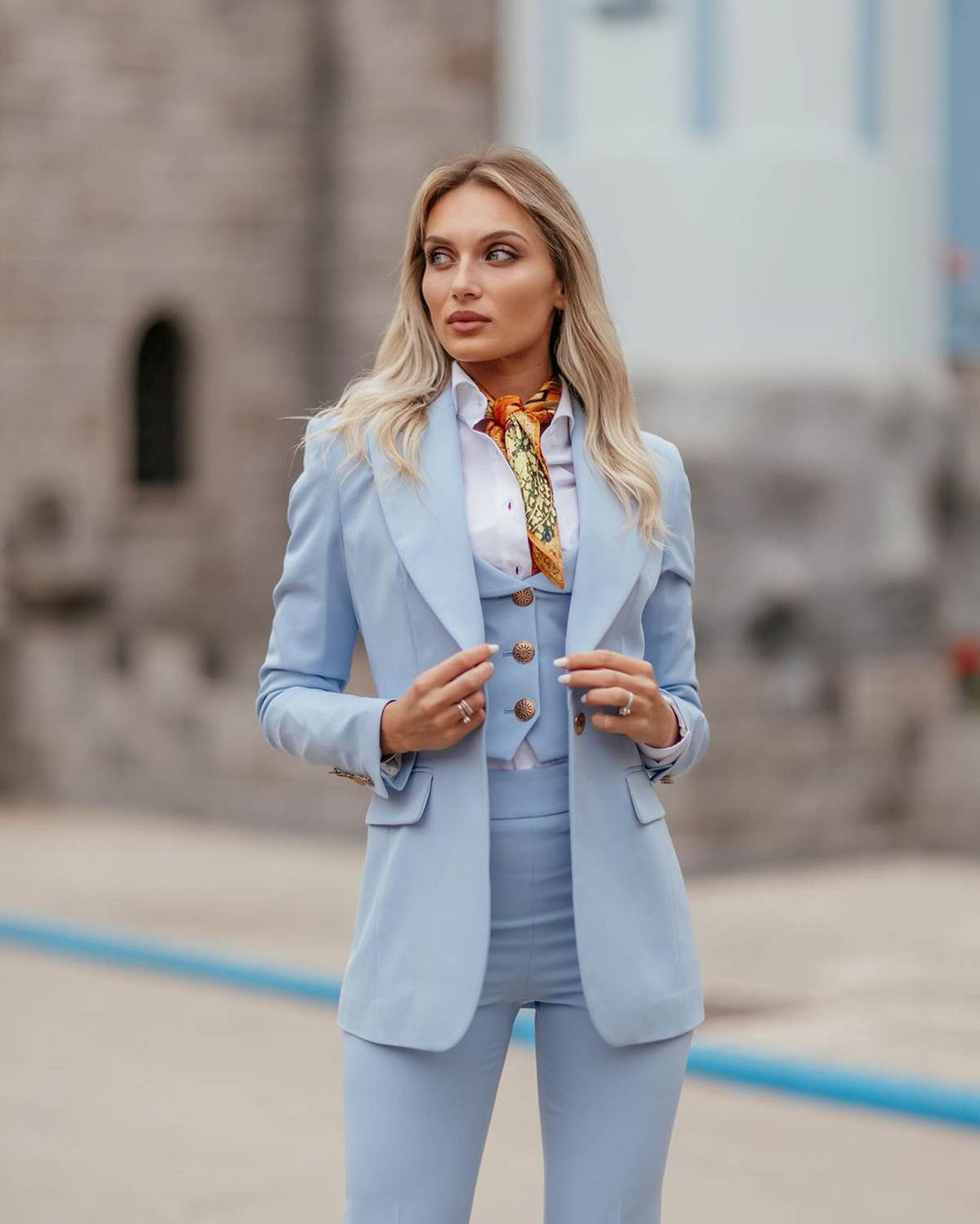 Women Formal Suits Sky Blue Pe - Women Formal Wear With Tie ulasan dan harga