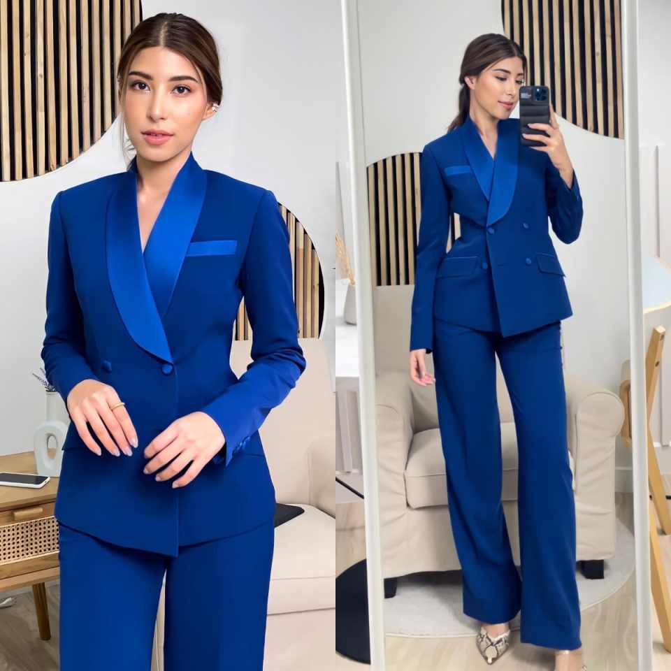 Royal Blue Women Jacket Sets C - Women Formal Wear With Tie ulasan dan harga