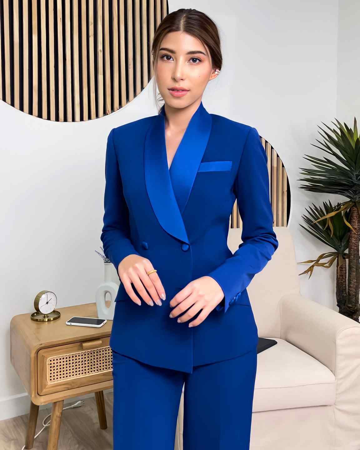 Royal Blue Women Jacket Sets C - Women Formal Wear With Tie ulasan dan harga
