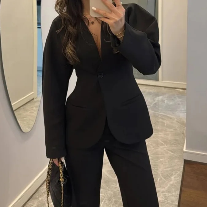 2025 New Women Black V Neck Wa - Women Formal Wear With Tie ulasan dan harga