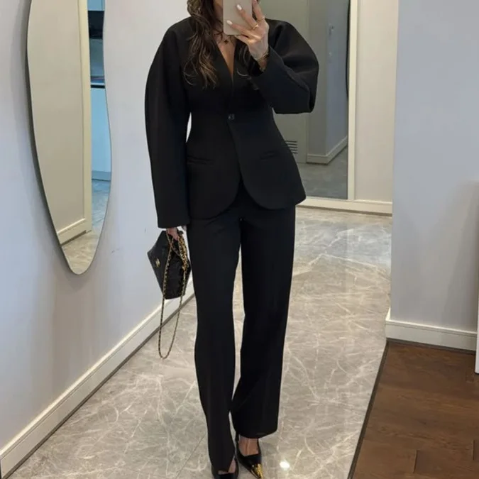 2025 New Women Black V Neck Wa - Women Formal Wear With Tie ulasan dan harga