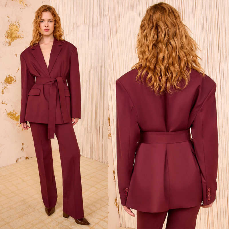 Customized Elegant Women Pants - Women Formal Wear With Tie ulasan dan harga