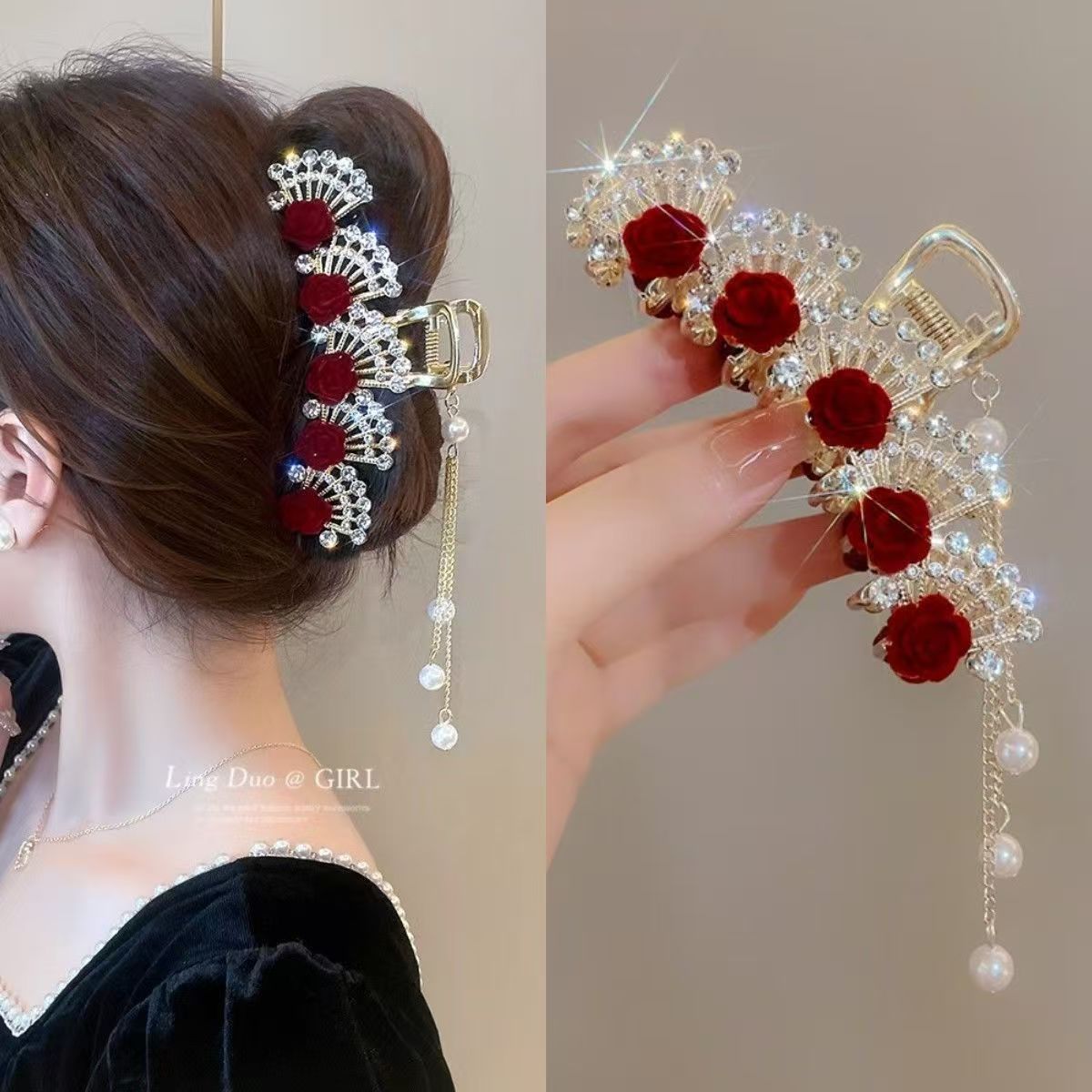 Vintage Red Floral Rhinestone  - Women Formal Wear With Tie ulasan dan harga