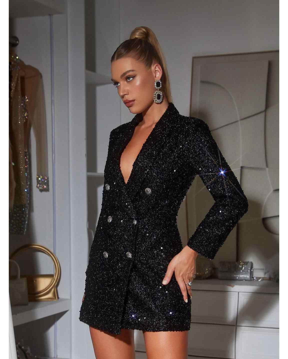 Sequined Women Blazer Dress Fo - Women Formal Wear With Tie ulasan dan harga