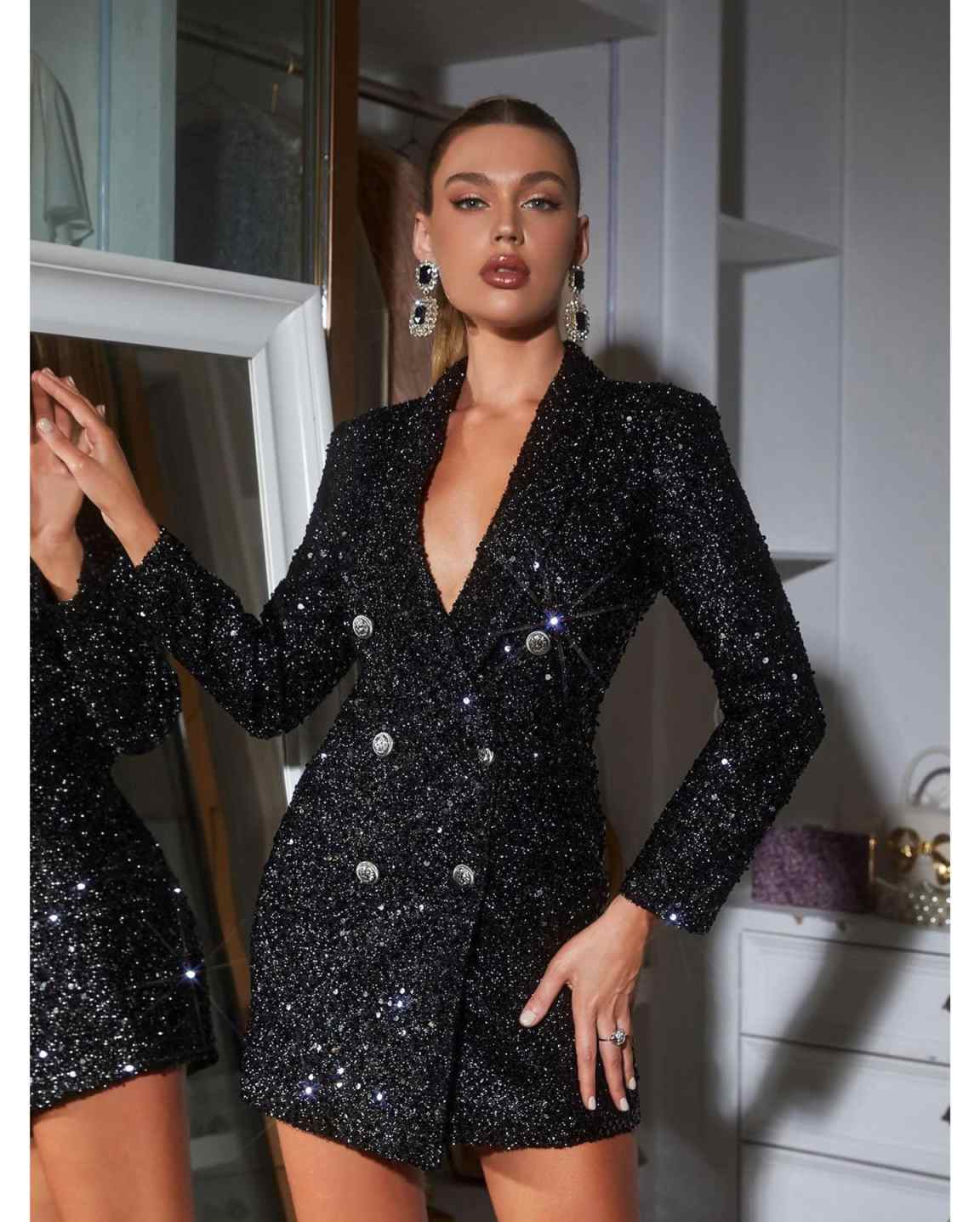 Sequined Women Blazer Dress Fo - Women Formal Wear With Tie ulasan dan harga