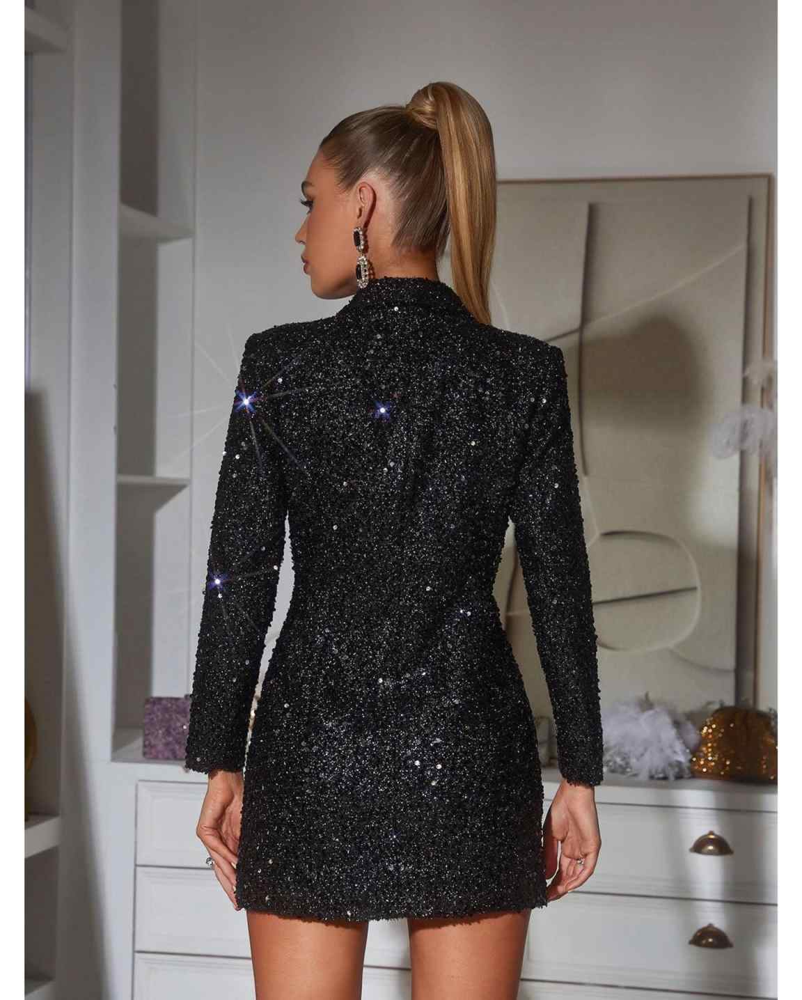 Sequined Women Blazer Dress Fo - Women Formal Wear With Tie ulasan dan harga