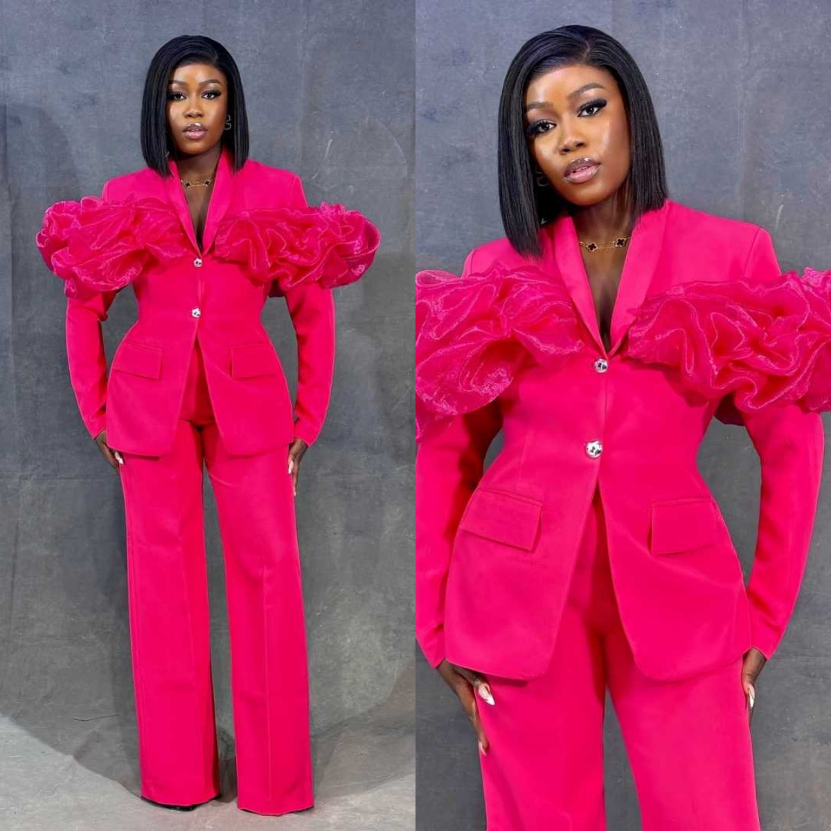 Customized Hot Pink Women Pant - Women Formal Wear With Tie ulasan dan harga