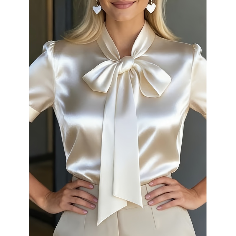 Women'S Elegant Short-Sleeve S - Women Formal Wear With Tie ulasan dan harga