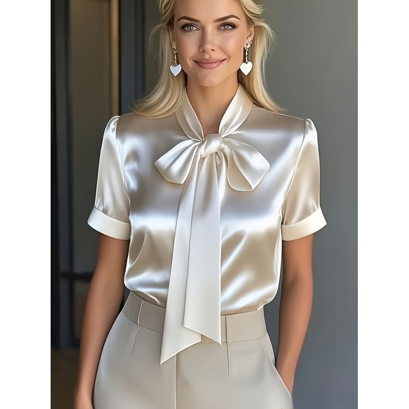 Women'S Elegant Short-Sleeve S - Women Formal Wear With Tie ulasan dan harga