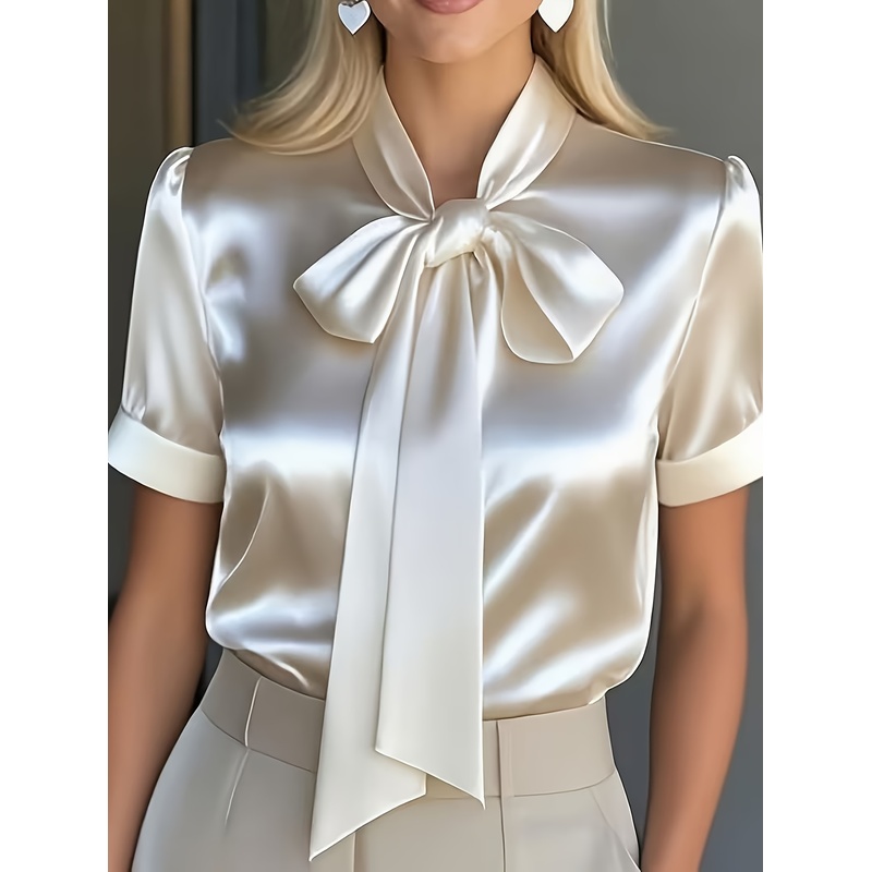 Women'S Elegant Short-Sleeve S - Women Formal Wear With Tie ulasan dan harga
